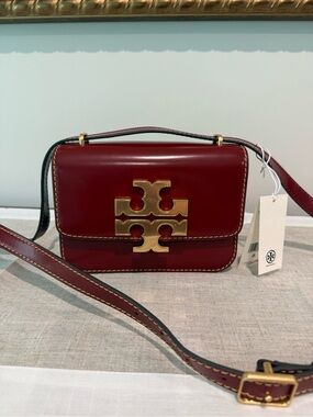 Tory Burch Deep Red Leather Crossbody with Gold Logo